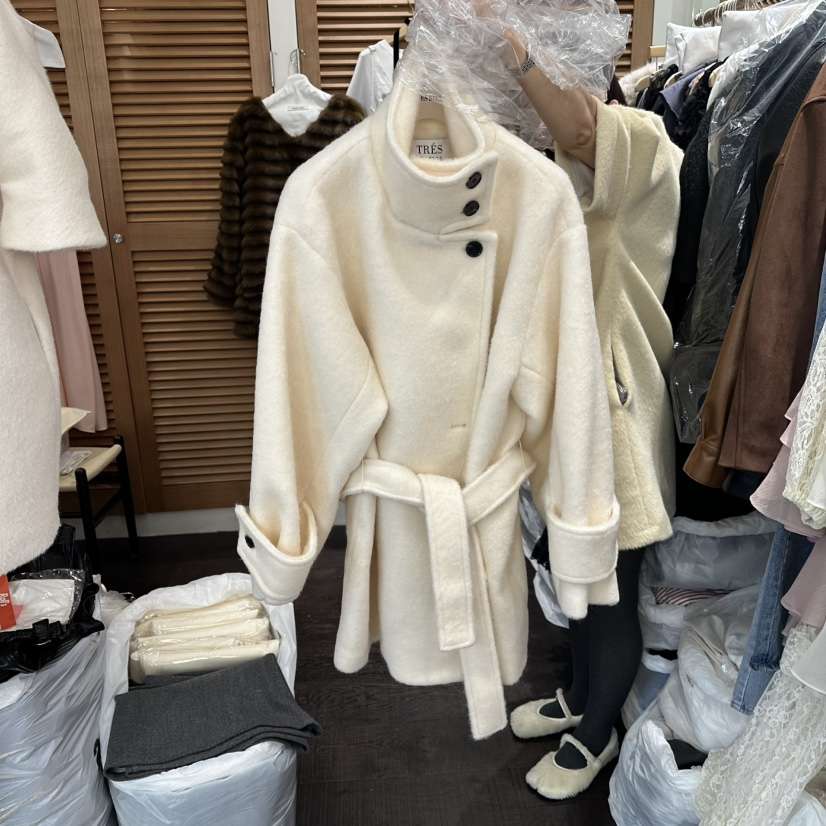 TRES BIEN東大門㊣直郵女士新款25秋冬夾克含腰帶羊毛高領TRES BIEN夾克
