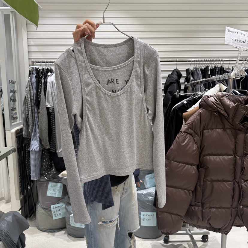 BRICKLANE東大門㊣直郵女裝新款職業25秋冬休閑長袖T恤假兩件BRICKLANE長袖T恤