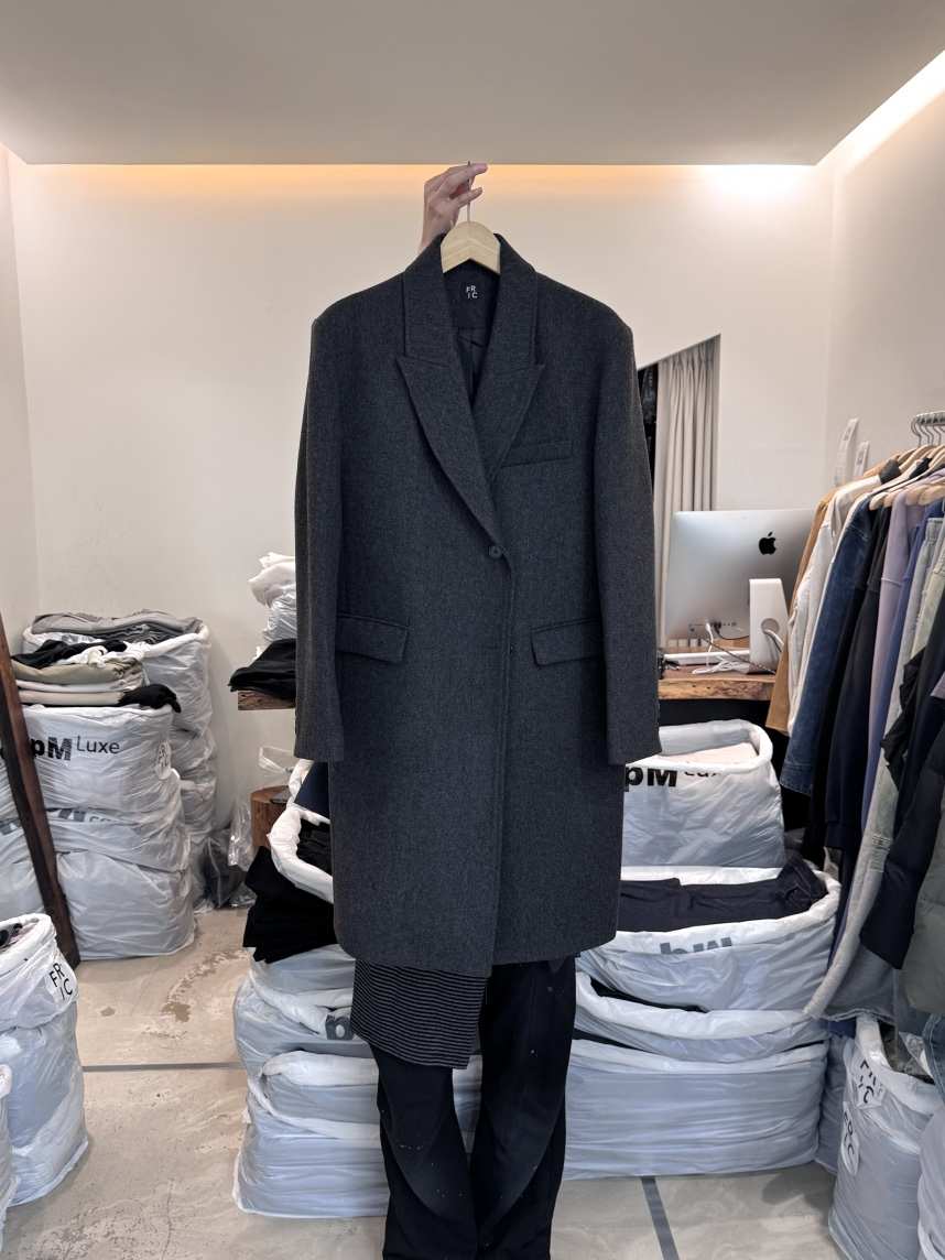 FRIC韓國直郵㊣女士新品休閑25秋冬職業時尚中長款大衣羊毛FRIC中長款大衣