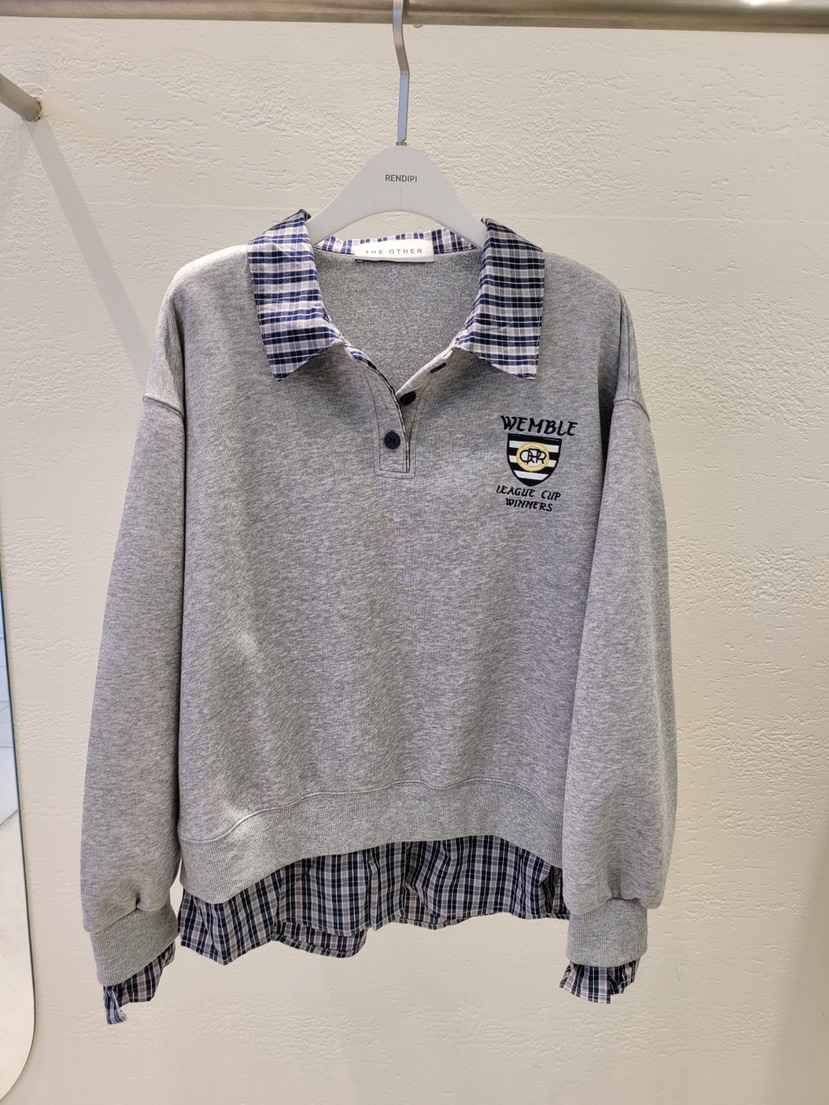 THE OTHER東大門㊣代購女裝新品熱賣休閑推薦衛衣假兩件格紋THE OTHER衛衣