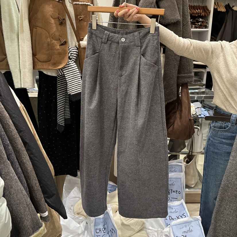 MELO韓國代購㊣女裝新品時尚休閑推薦25秋冬熱賣休閑褲人字紋MELO休閑褲