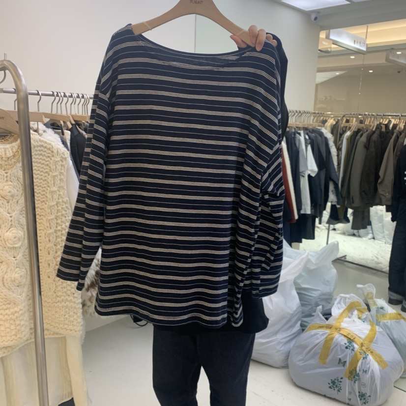 FLAUNT東大門㊣直郵女裝新品真品熱賣25秋冬長袖T恤船領寬松FLAUNT長袖T恤