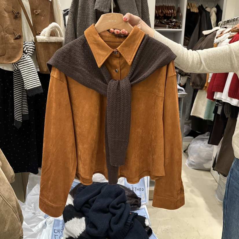 MELO韓國直郵㊣女士新款職業真品人氣襯衫蕾絲衫絨面革披肩MELO襯衫/蕾絲衫