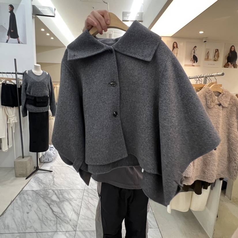 AFTERGLOW東大門㊣實拍女裝新款時尚推薦職業短款大衣斗篷羊絨AFTERGLOW短款大衣