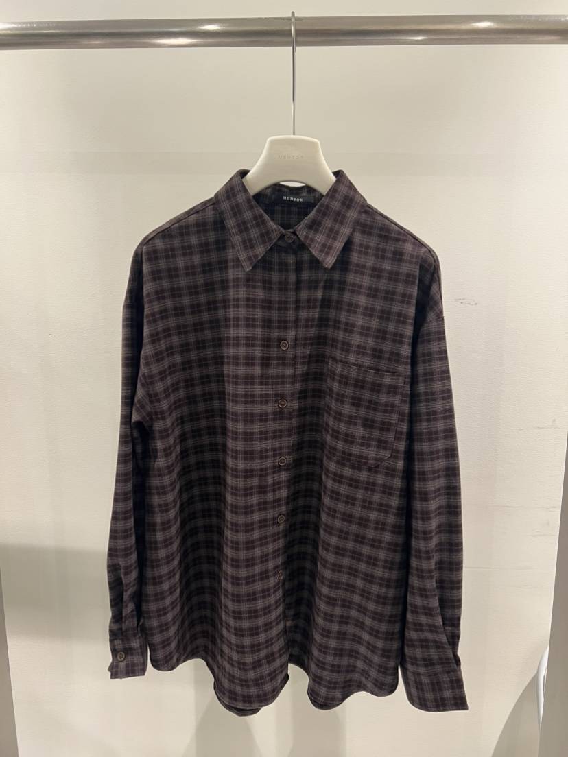 MENTOR韓國代購㊣女士新款時尚襯衫蕾絲衫男女同款法蘭絨格紋MENTOR襯衫/蕾絲衫