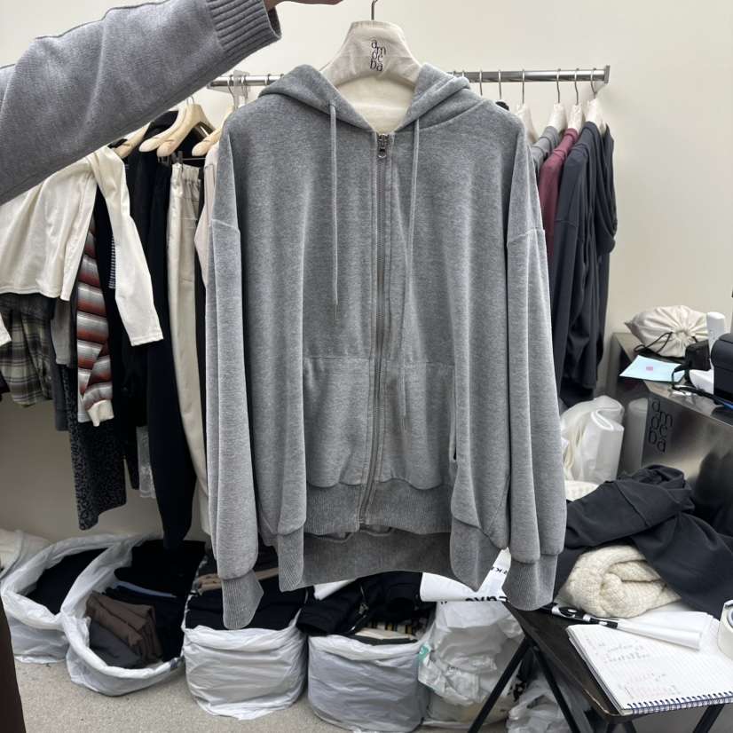 AMOEBA東大門㊣實拍女裝新款25秋冬真品熱賣推薦衛衣拉鏈復古AMOEBA衛衣