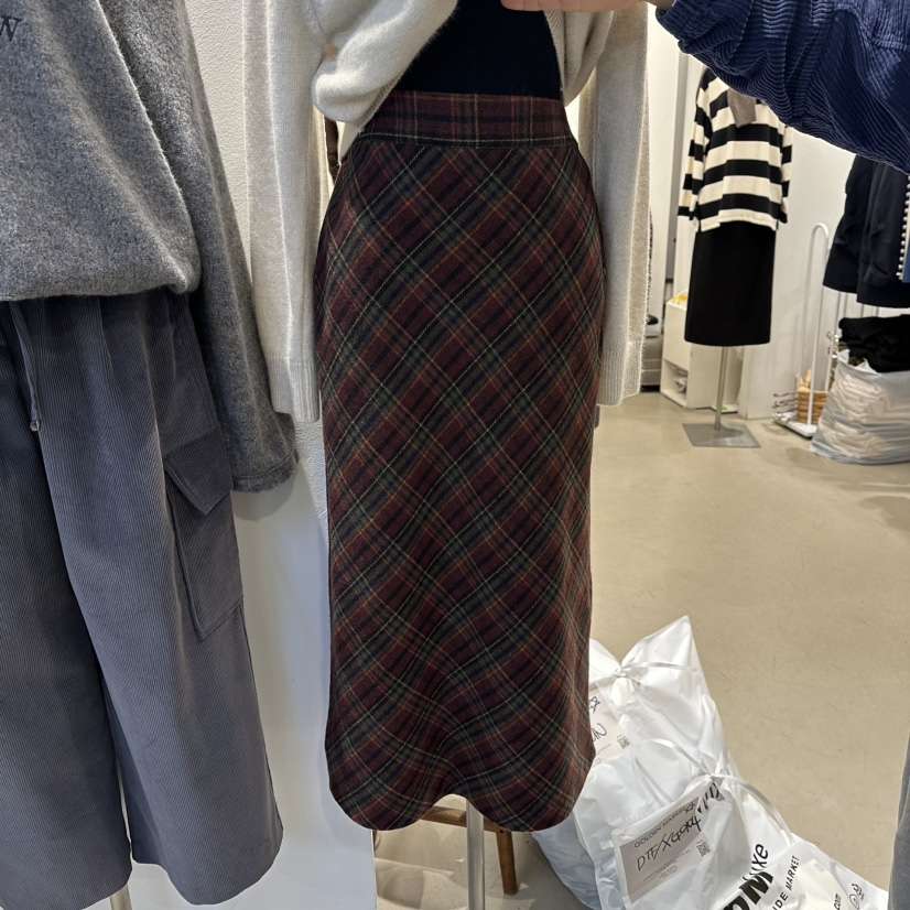 GOLDEN MARKET韓國代購㊣女士新品熱賣人氣推薦長裙羊毛格紋GOLDEN MARKET長裙