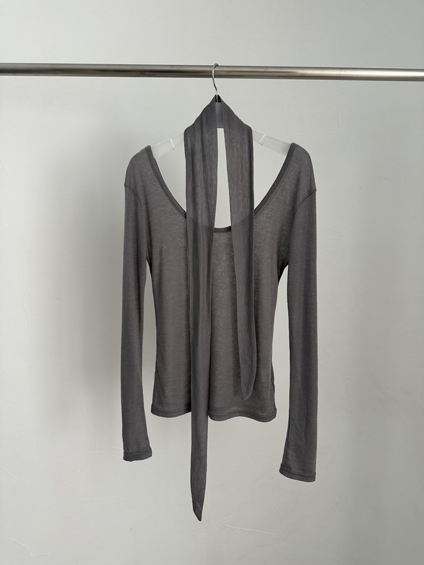 MAINT東大門㊣代購女裝新品時尚熱賣人氣長袖T恤含脖帶天絲MAINT長袖T恤