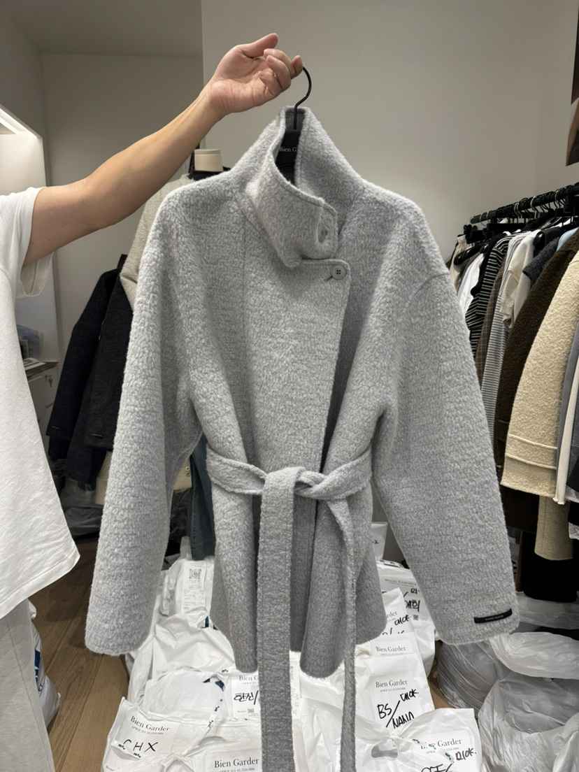 BIEN GARDER韓國直郵㊣女裝新款熱賣中長款大衣含腰帶高領BIEN GARDER中長款大衣