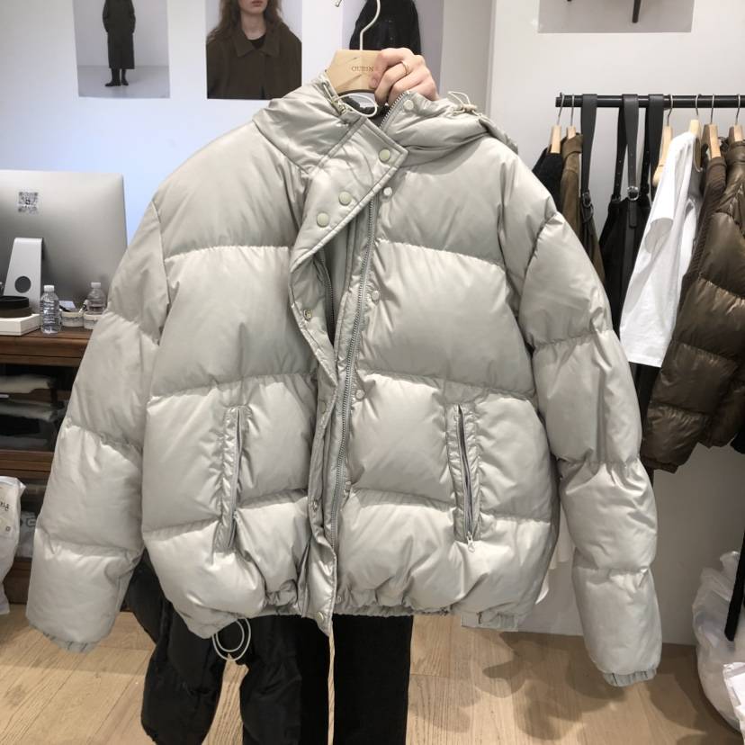 OURIN韓國代購㊣女士新品推薦時尚熱賣職業短款羽絨服連帽鴨絨OURIN短款羽絨服