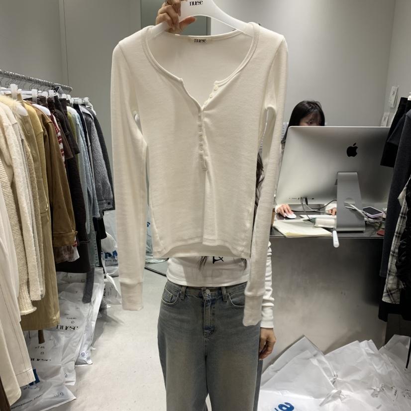 NUESE韓國代購㊣女士新品職業25秋冬人氣休閑推薦熱賣長袖T恤NUESE長袖T恤