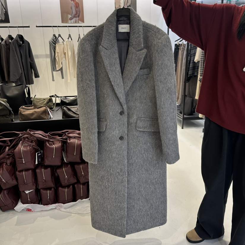 OSOO韓國代購㊣女裝新品推薦熱賣人氣25秋冬中長款大衣涂層OSOO中長款大衣