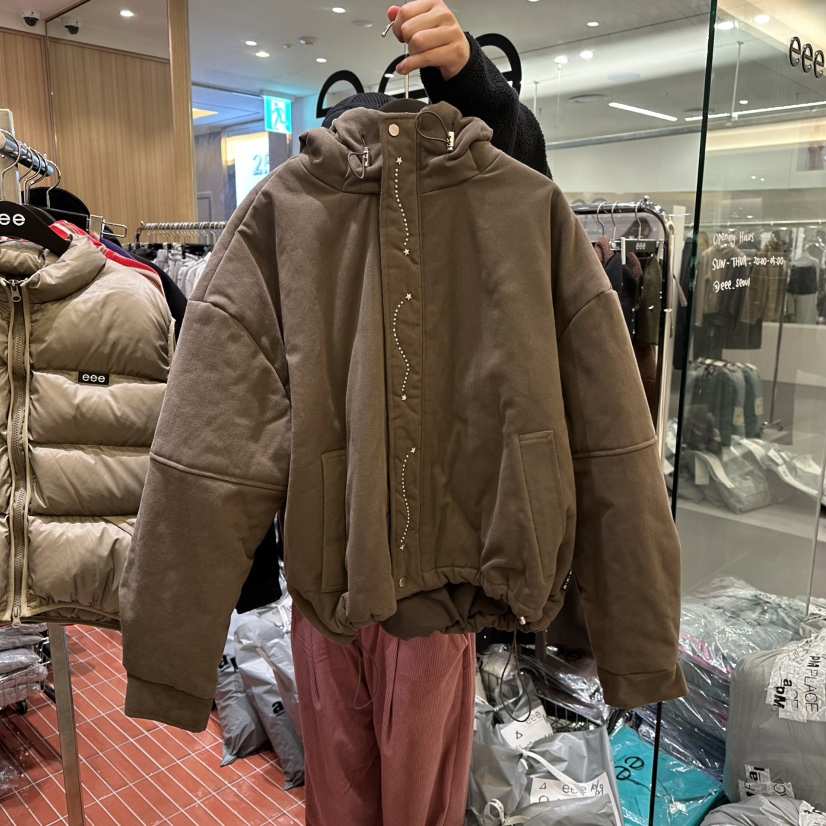 E/E/E韓國直郵㊣女裝新款真品職業休閑時尚熱賣人氣夾克兜帽E/E/E夾克