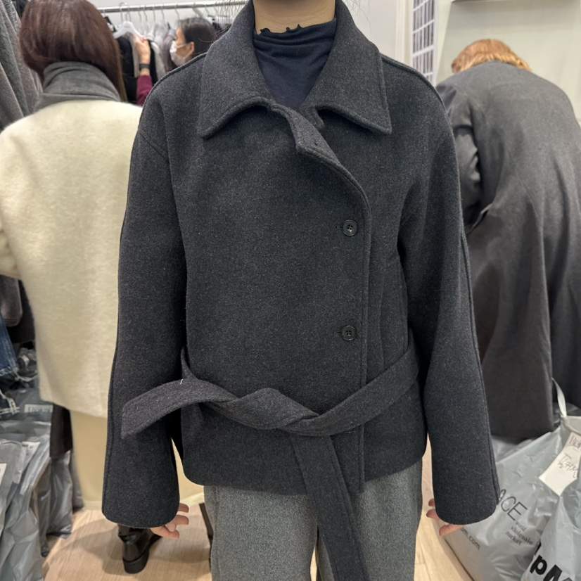 REIRAI韓國代購㊣女裝新款職業熱賣人氣短款大衣含腰帶羊毛Reirai短款大衣