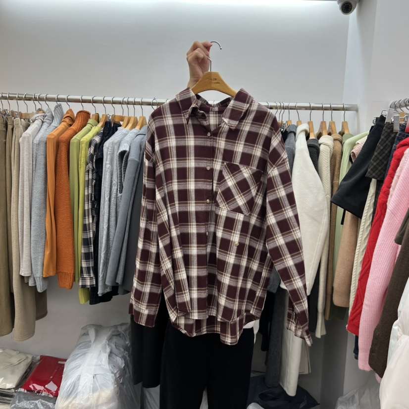 DRESS ROOM韓國直郵㊣女裝新品職業熱賣25秋冬襯衫蕾絲衫格紋DRESS ROOM襯衫/蕾絲衫