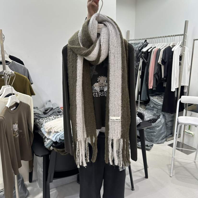 VISUAL SPACE東大門㊣實拍女士新款熱賣休閑圍巾披肩圍巾條紋VISUAL SPACE圍巾/披肩