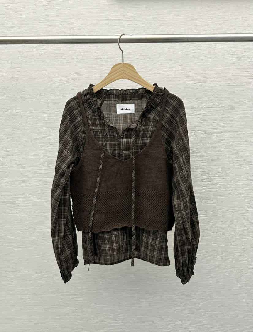 MILK TEA東大門㊣代購女士新款人氣職業25秋冬熱賣襯衫蕾絲衫MILK TEA襯衫/蕾絲衫