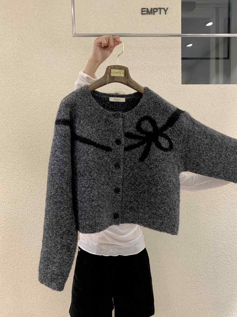 EMPTY韓國代購㊣女裝新品人氣真品休閑推薦針織衫蝴蝶結開衫EMPTY針織衫