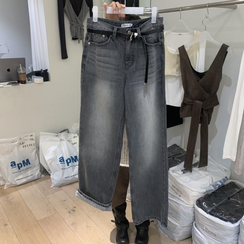 AUBE韓國直郵㊣女裝新品時尚人氣熱賣職業牛仔褲不含腰帶加絨AUBE牛仔褲