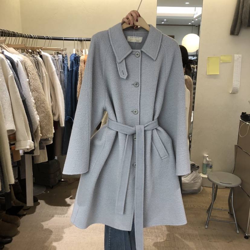 W AND J東大門㊣代購女裝新品真品時尚25秋冬中長款大衣含腰帶W AND J中長款大衣