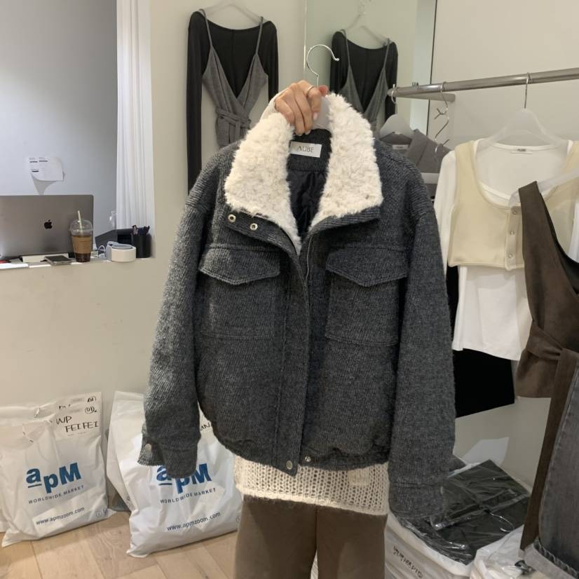 AUBE韓國代購㊣女裝新品真品時尚人氣職業25秋冬夾克羊毛夾棉AUBE夾克