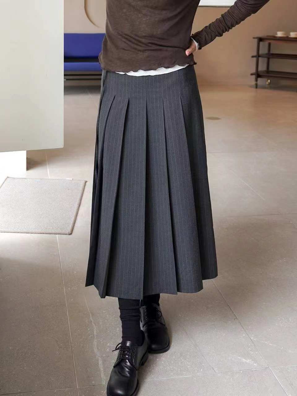 MORNBAKER東大門㊣實拍女士新品人氣25秋冬長裙含腰繩百褶褶裙MORNBAKER長裙