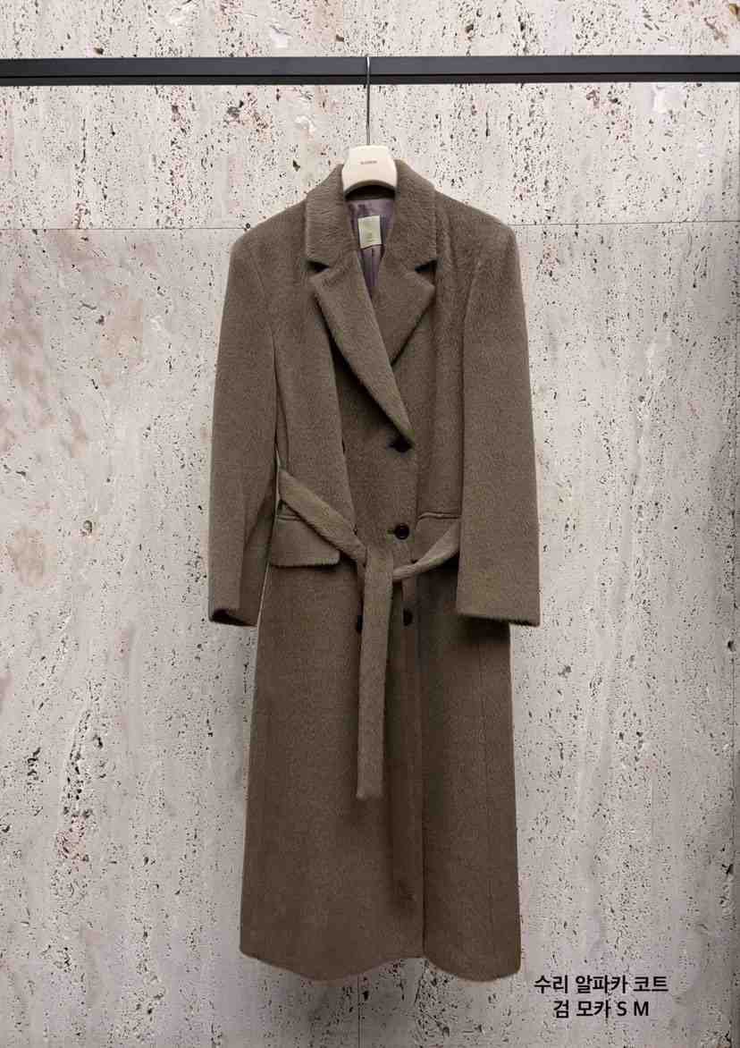 BLOSSOM韓國代購㊣女裝新款熱賣職業中長款大衣羊駝毛含腰帶BLOSSOM中長款大衣