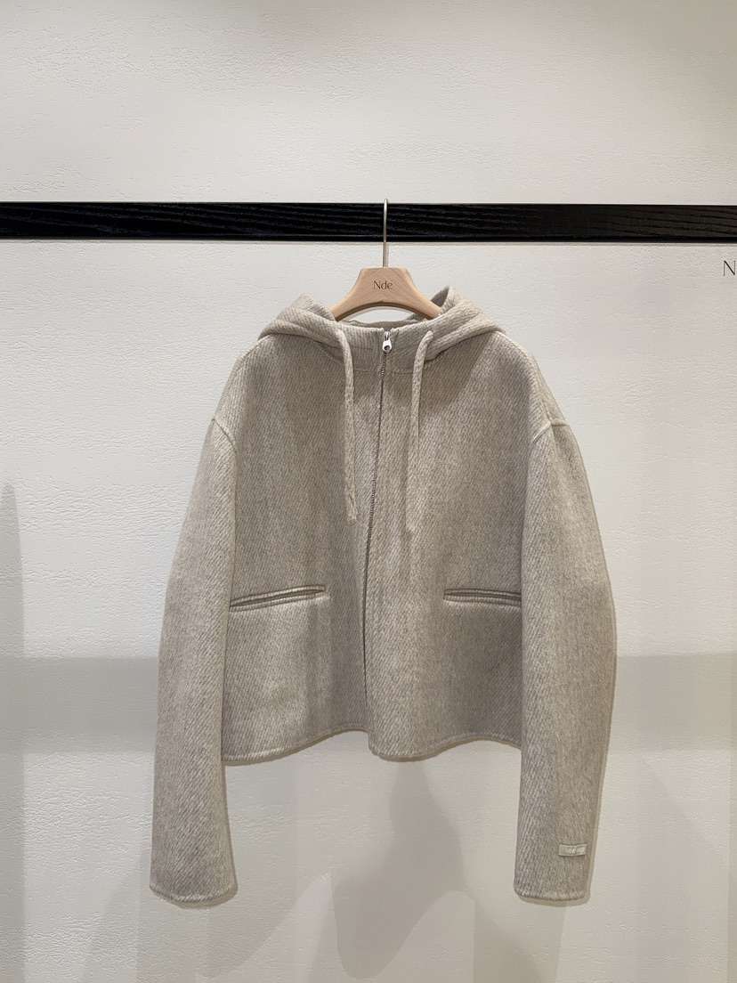 NDE韓國代購㊣女裝新品休閑25秋冬人氣真品短款大衣手工連帽NDE短款大衣