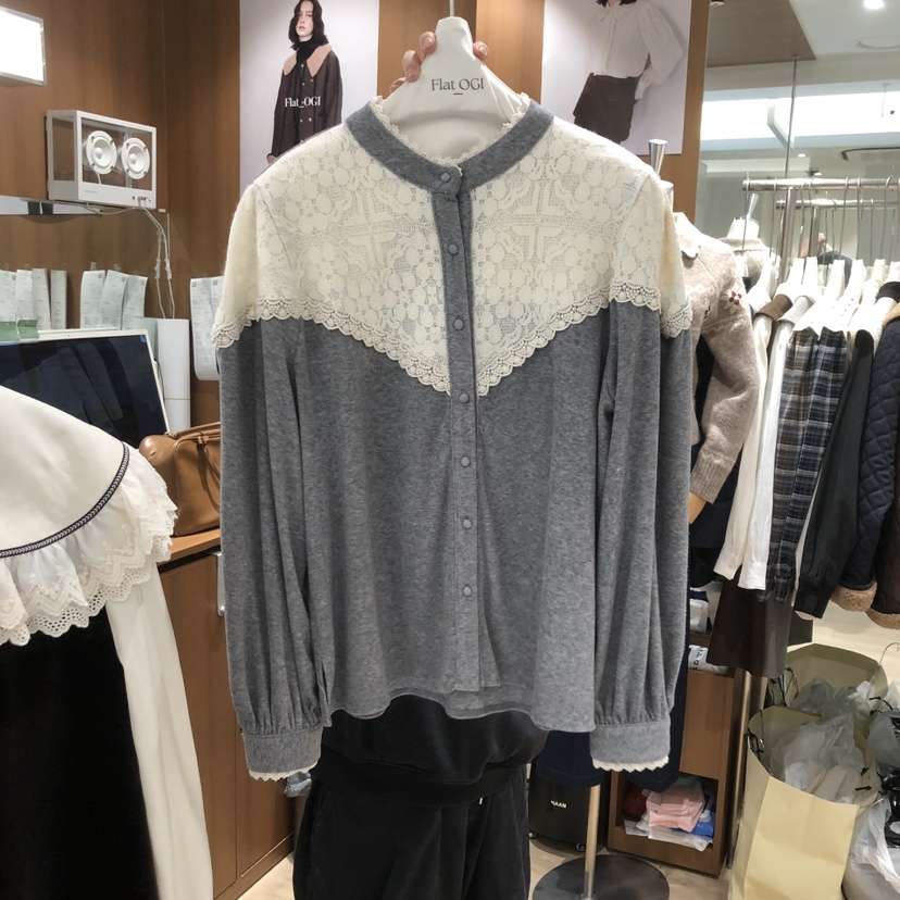 OGI韓國代購㊣女士新款休閑真品職業25秋冬時尚推薦襯衫蕾絲衫FLat OGI襯衫/蕾絲衫