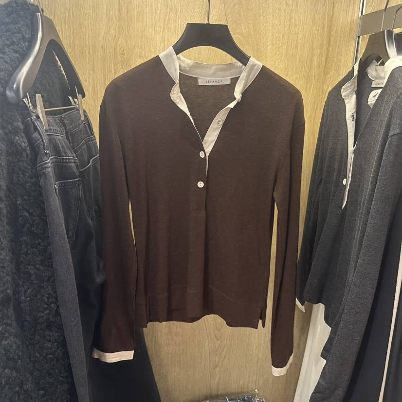 LEFANCY韓國直郵㊣女裝新品熱賣真品職業推薦長袖T恤復古紐扣LEFANCY長袖T恤