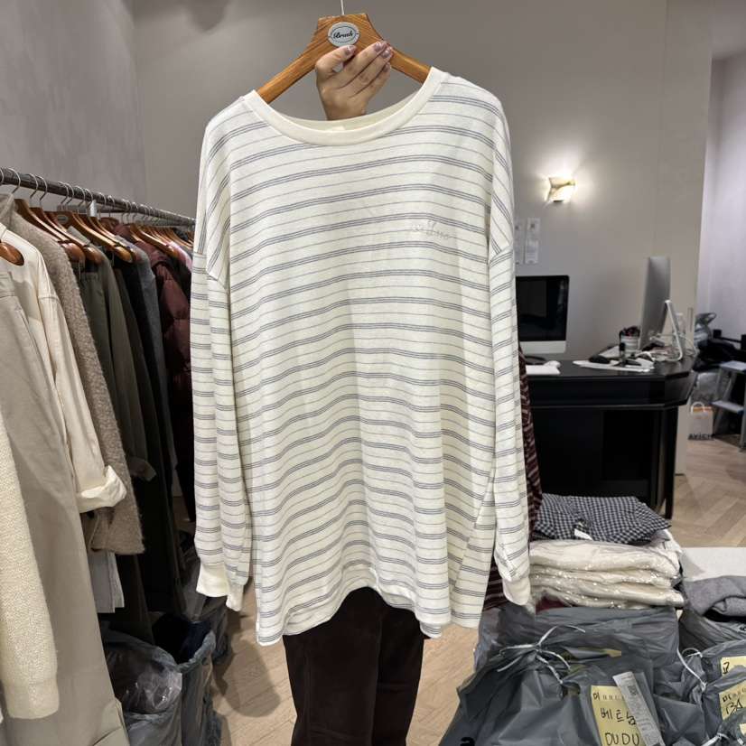 BRUSH-P韓國直郵㊣女士新品休閑真品熱賣時尚推薦長袖T恤條紋BRUSH-P長袖T恤