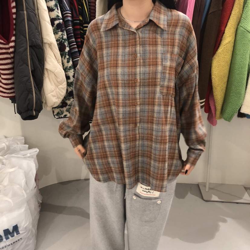 VENTI東大門㊣直郵女裝新款25秋冬人氣休閑襯衫蕾絲衫格紋抓絨VENTI襯衫/蕾絲衫