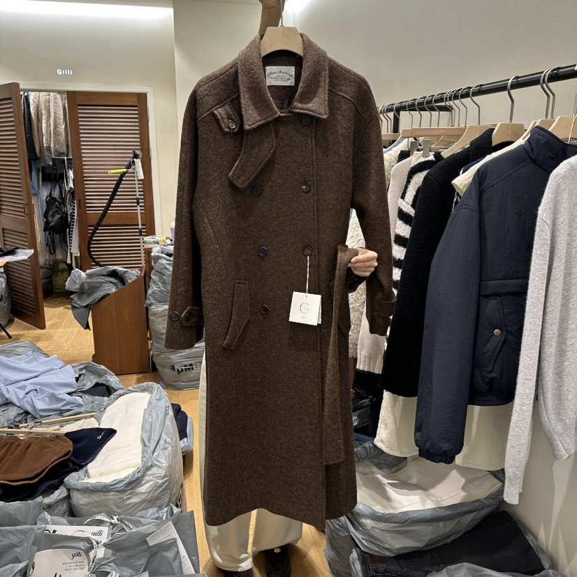GILLI東大門㊣代購女士新款25秋冬真品推薦中長款大衣含腰帶GILLI中長款大衣
