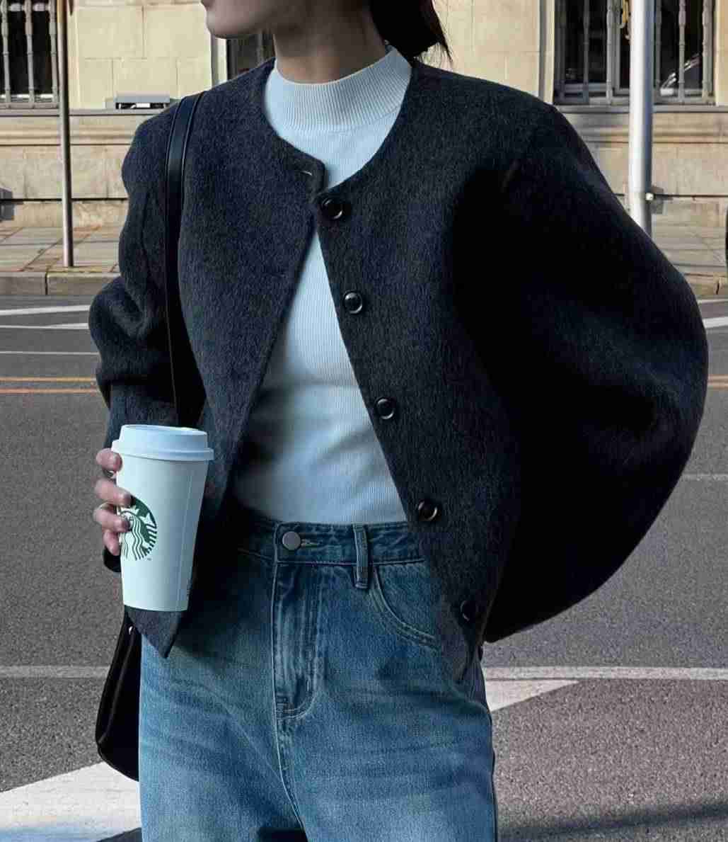 MUTE東大門㊣直郵女裝新品推薦熱賣人氣真品25秋冬夾克羊毛圓領MUTE夾克