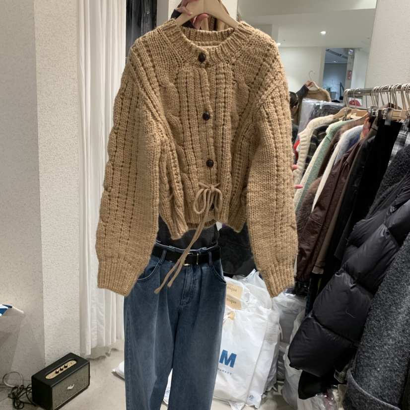 SSEMIENNE韓國代購㊣女士新款熱賣真品時尚職業毛衣手工開衫SSENIQUE毛衣