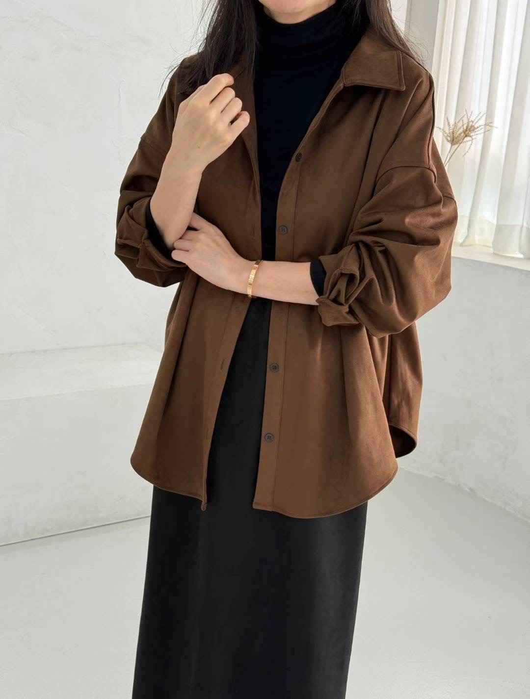 1mm韓國直郵㊣女士新品職業25秋冬襯衫蕾絲衫不含內搭絨面革1mm襯衫/蕾絲衫