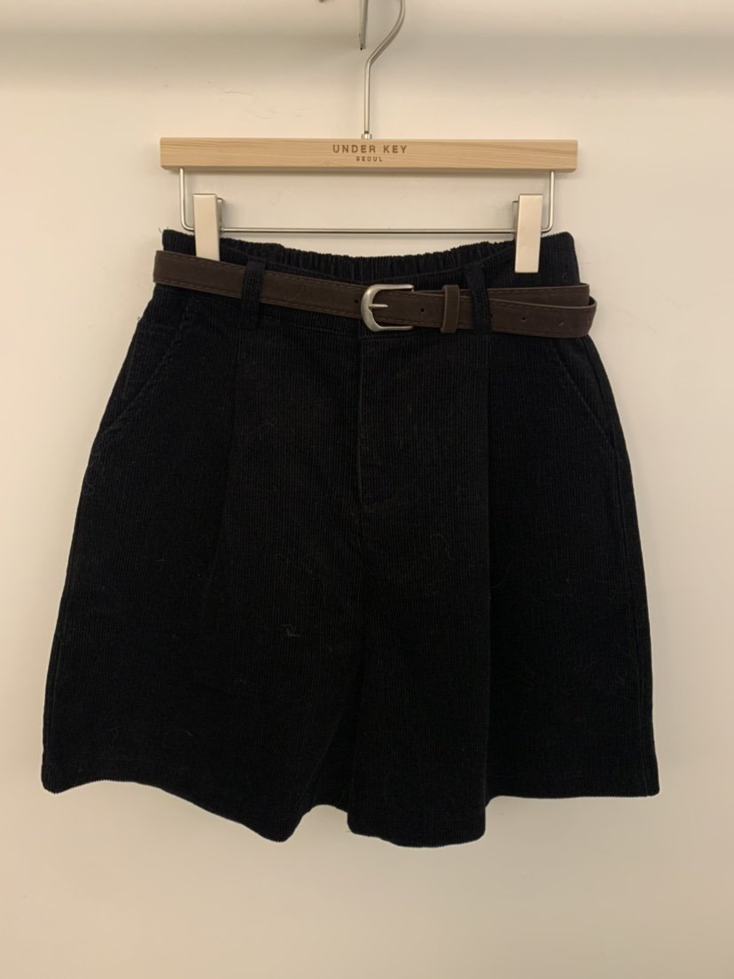 UNDER KEY東大門㊣實拍女裝新款推薦25秋冬短褲含腰帶燈芯絨UNDER KEY短褲