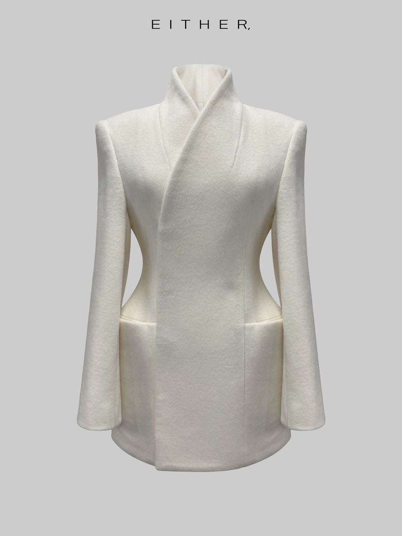 EITHER韓國直郵㊣女士新款熱賣休閑職業人氣短款大衣羊毛混紡EITHER短款大衣