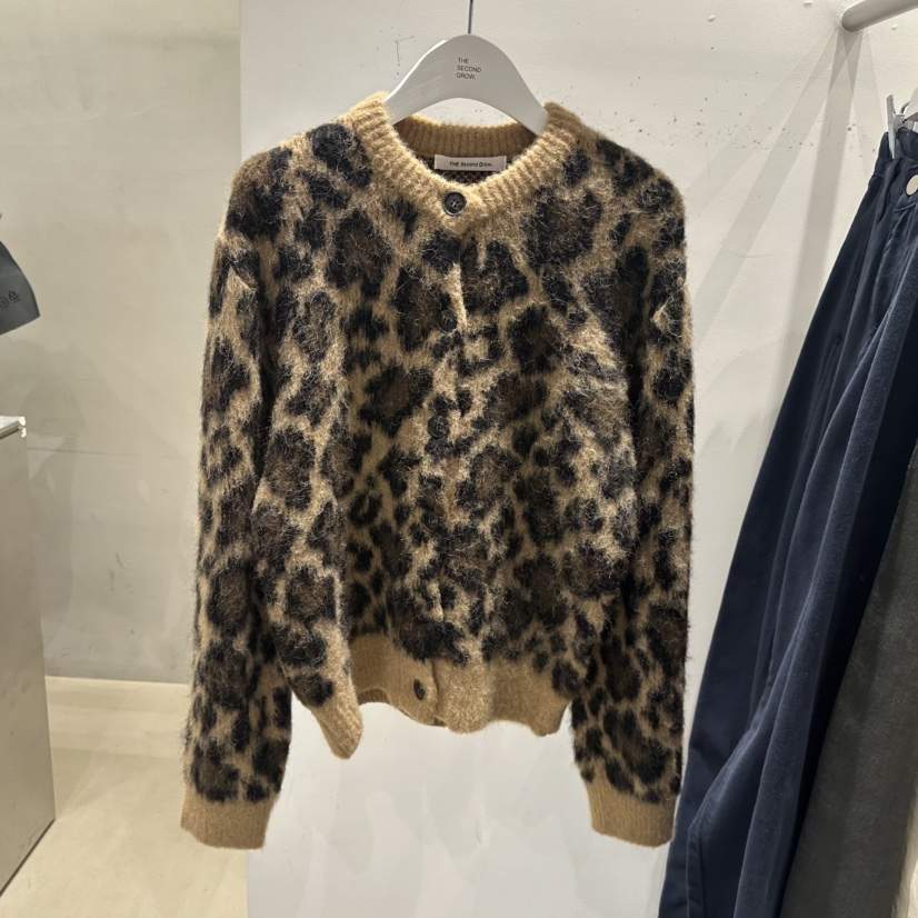 THE SECOND GROW韓國直郵㊣女裝新品推薦真品毛衣豹紋開衫THE SECOND GROW毛衣