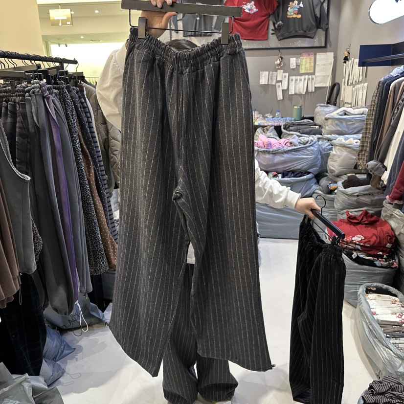 CREDITO韓國代購㊣女士新品熱賣25秋冬人氣休閑真品休閑褲條紋CREDITO休閑褲