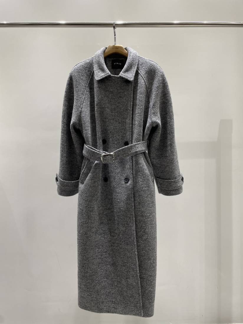 STAGE東大門㊣直郵女士新品職業熱賣時尚休閑中長款大衣含腰帶STAGE中長款大衣