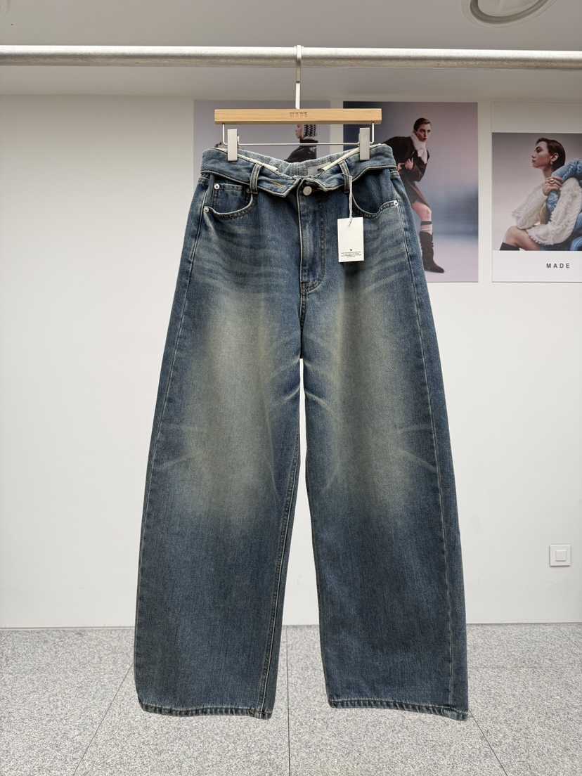 MADE-P韓國代購㊣女裝新款熱賣真品職業25秋冬人氣牛仔褲拉絨MADE-P牛仔褲