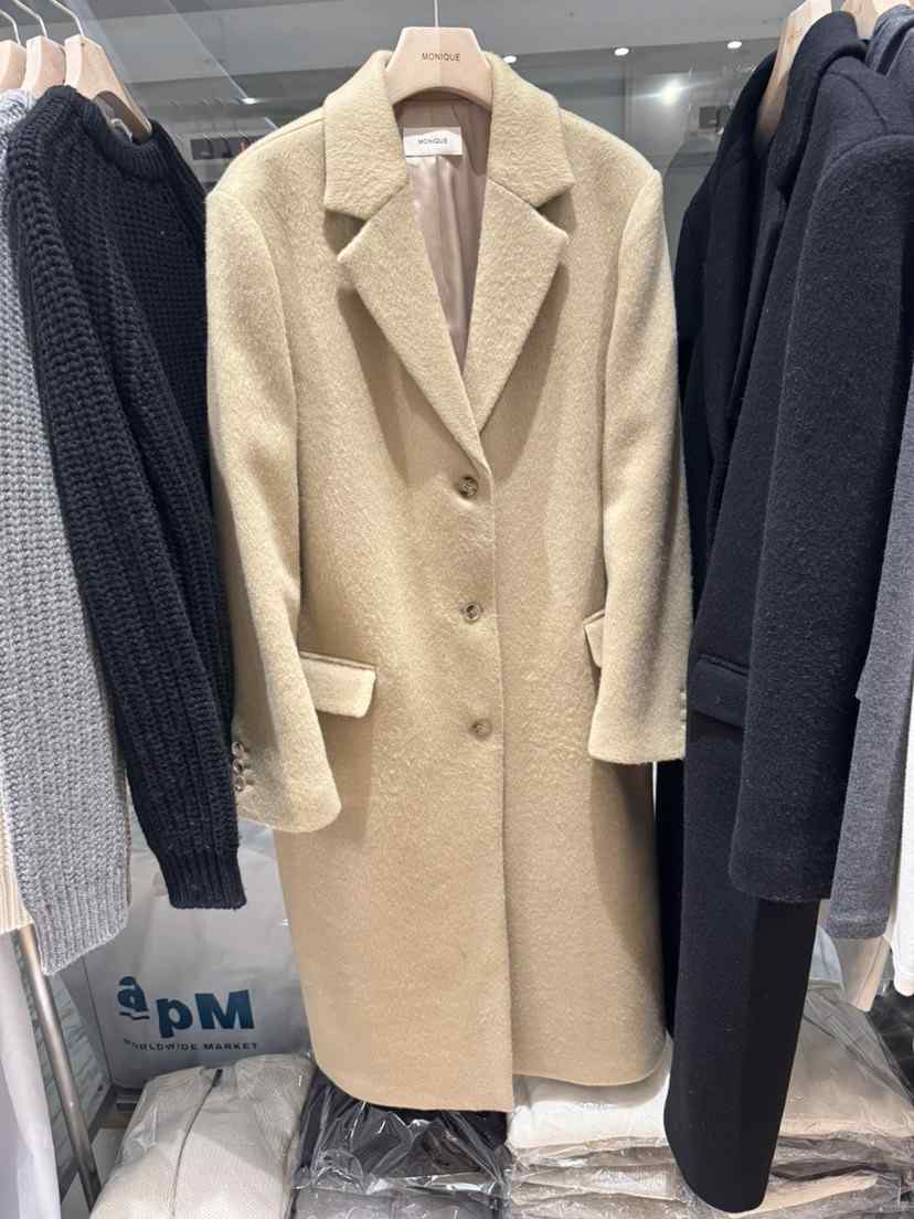 MONIQUE韓國代購㊣女裝新品休閑推薦人氣25秋冬中長款大衣羊駝MONIQUE中長款大衣