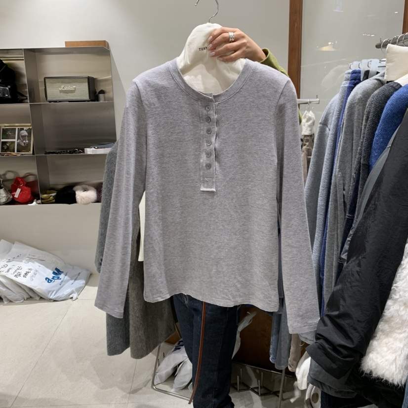 TEMPTING韓國直郵㊣女裝新品熱賣休閑職業長袖T恤安哥拉紐扣TEMPTING長袖T恤