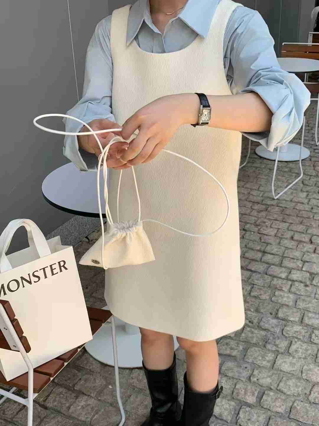 ANGE韓國代購㊣女裝新款時尚真品人氣25秋冬休閑連衣裙含包ANGE連衣裙