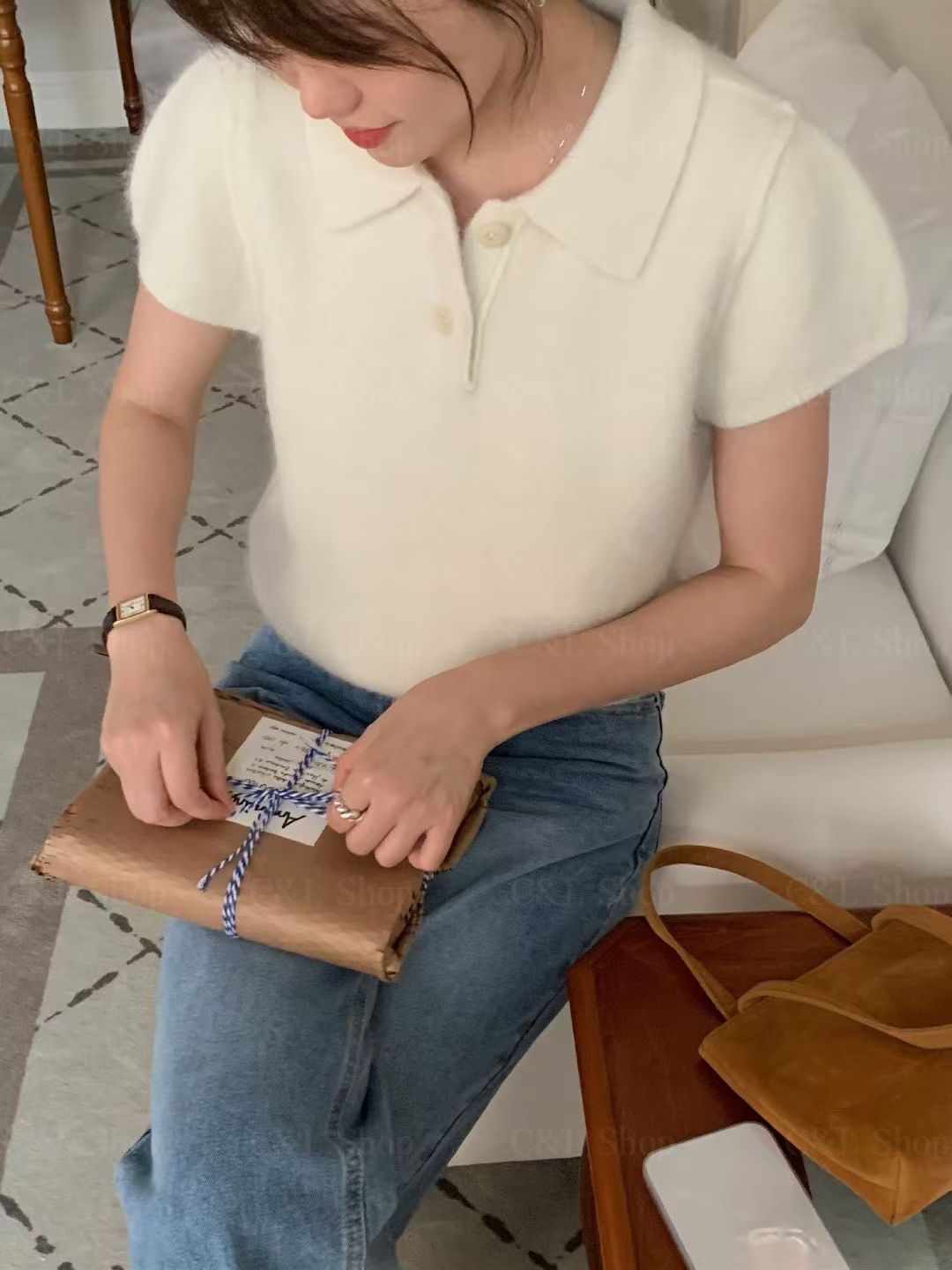 ANGE韓國代購㊣女士新品職業休閑25秋冬人氣真品推薦針織衫ANGE針織衫