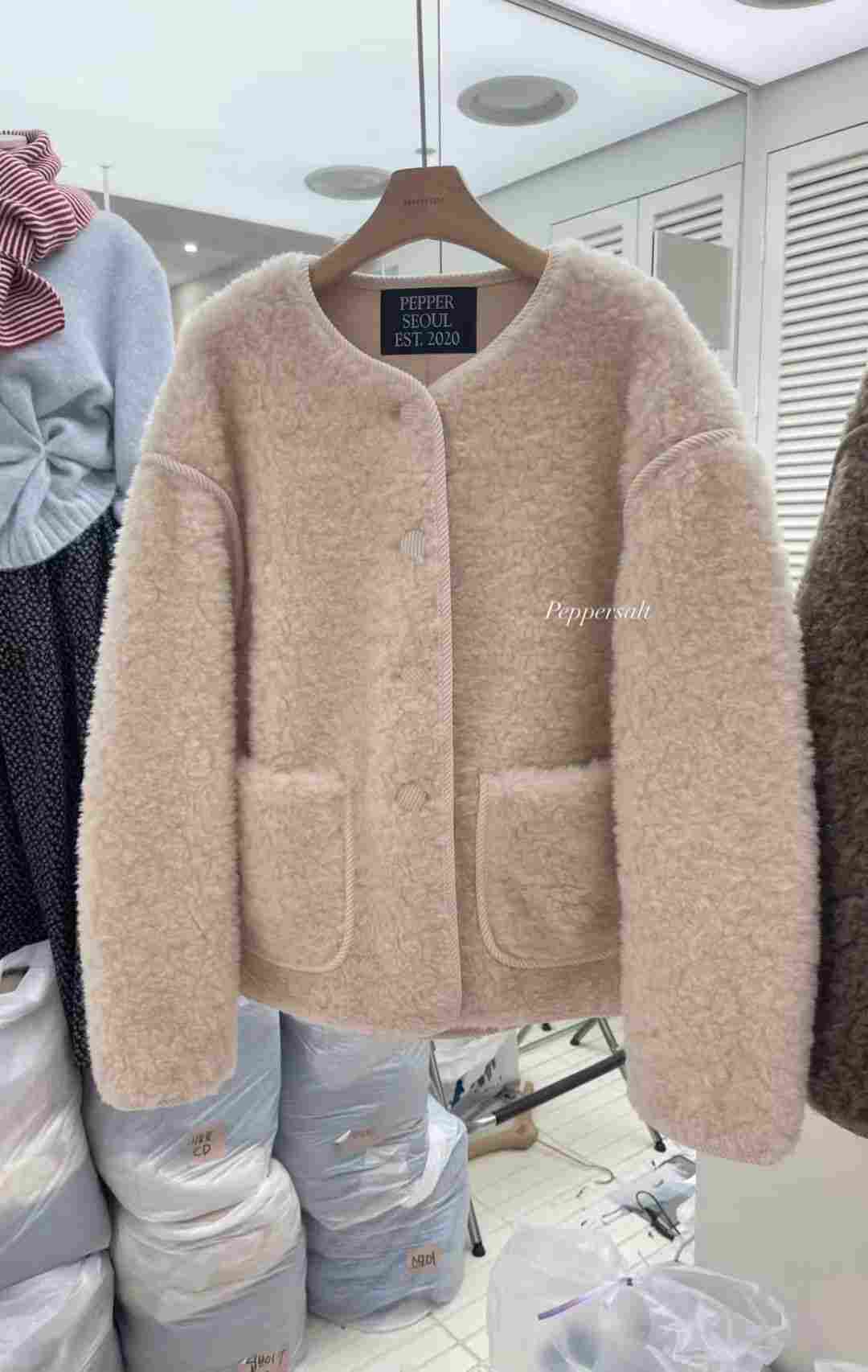 PEPPER 페페東大門㊣直郵女士新品人氣25秋冬短款大衣抓絨PEPPER-SEOUL短款大衣