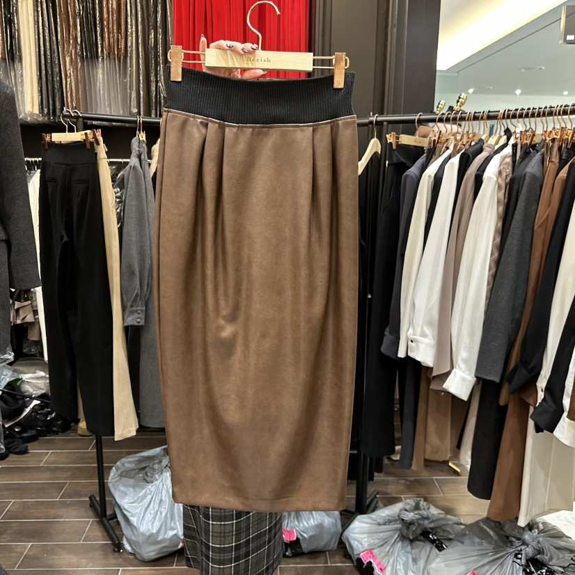 HERISH-HAUTE東大門㊣實拍女士新品職業熱賣25秋冬長裙皮革HERISH-HAUTE長裙