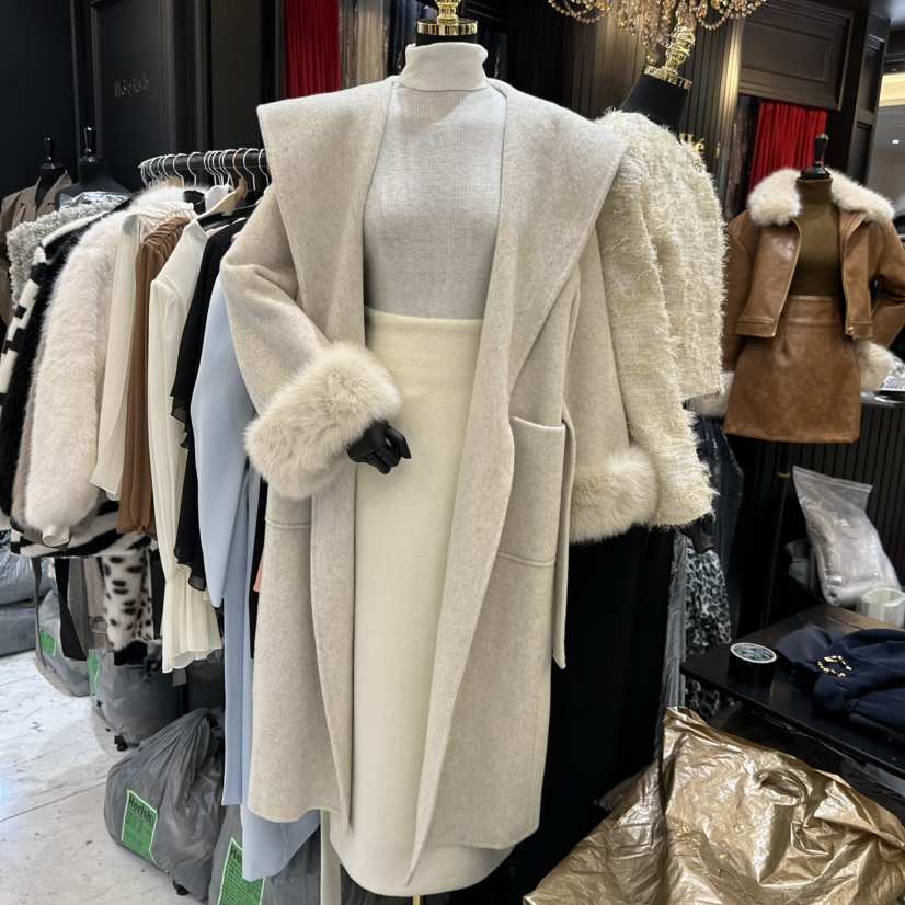 HERISH-HAUTE東大門㊣代購女士新款25秋冬推薦中長款大衣狐貍HERISH-HAUTE中長款大衣