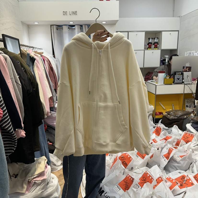 DE LINE韓國代購㊣女士新款休閑職業熱賣衛衣加絨拉鏈復古DE LINE衛衣